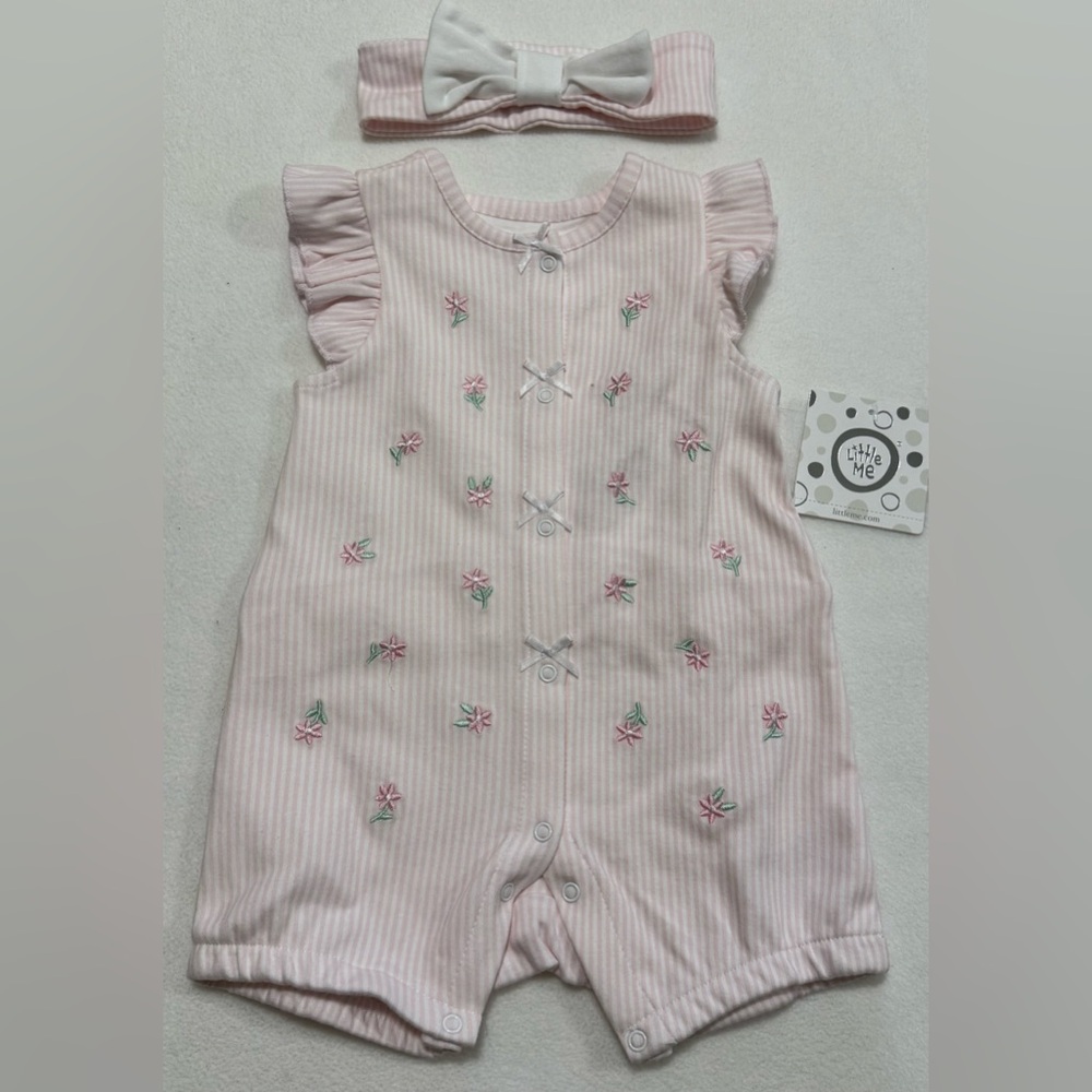 Little Me Pink and White Baby Romper